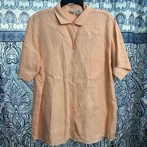 LL Bean 100% Linen Short Sleeve Button Up Shirt Sz 3XL Blue Lagenlook Beach Loop